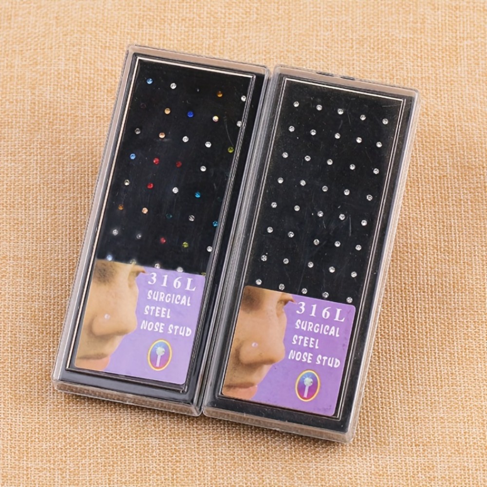 Body Jewelry Store - 60 Stück Nasenring-Set, Ohrstecker, Edelstahl, Nasenpiercing-Set,