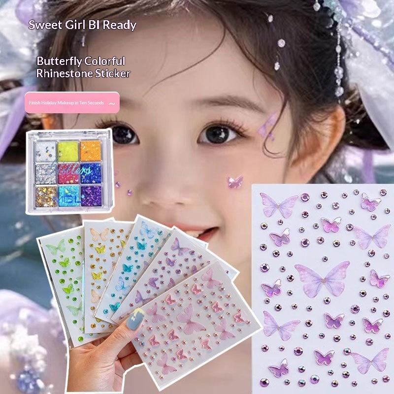 Body Jewelry Eyebrow - Gesichtsbemalungs-Aufkleber für Kinder, Mädchen-Aufkleber, Glitzer-Aufkleber, Bühnen-Make-up-Aufkleber,
