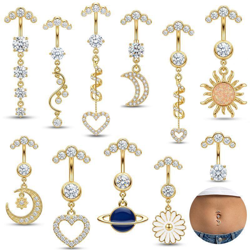 Body Jewelry For Sensitive Skin - 5 Stück Edelstahl Bauchnabelringe mit Strass