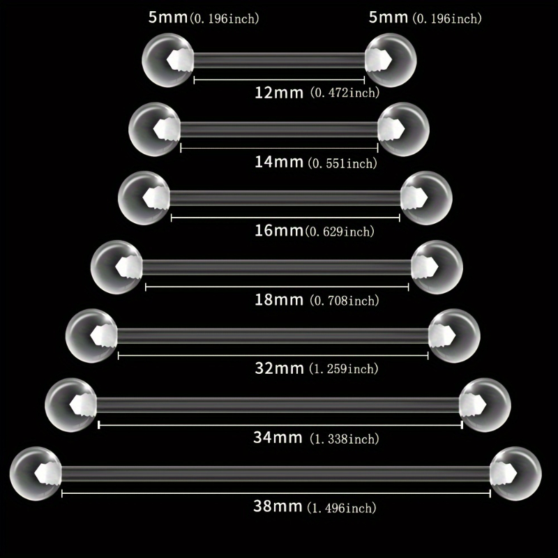 Body Jewelry Store - JKC Store 10-teiliges Acryl-Langhantel-Set, flexibler, klarer