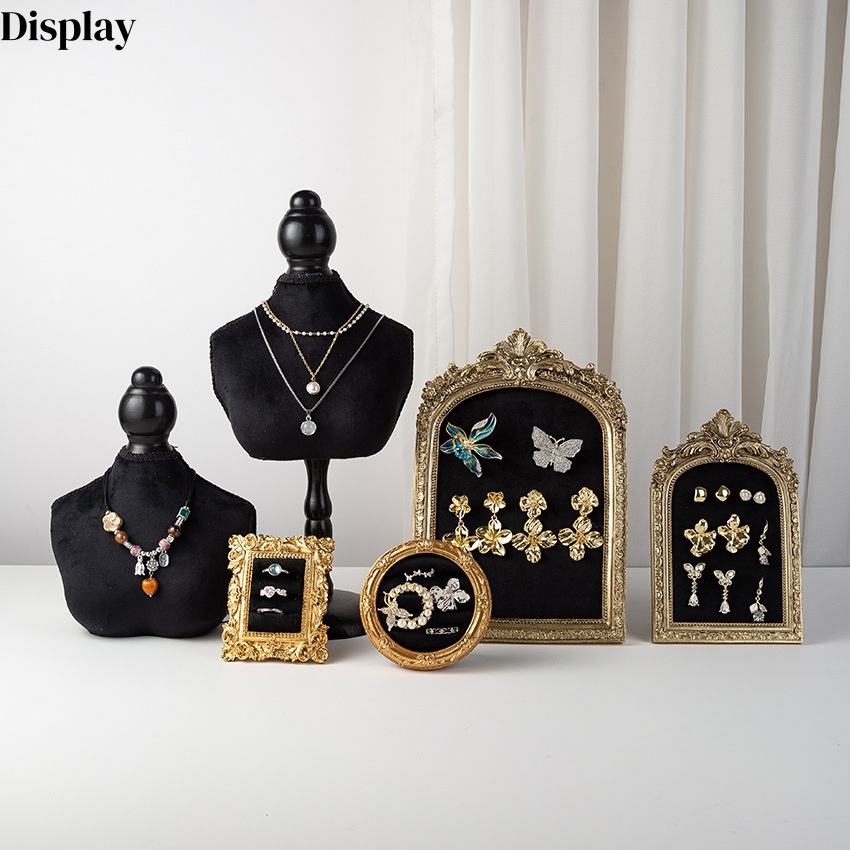 Body Jewelry Store - Schwarzer Samt-Schmuckständer in Büstenform, Halbkörper-Schaufensterpuppe für